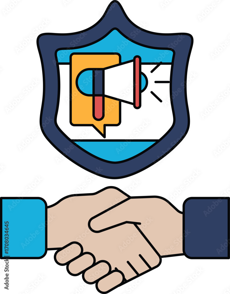 Poster a shield with a man's hand on it and a microphone on it