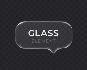 Glass speech bubble 3d icon on dark transparent background. Message cloud vector object