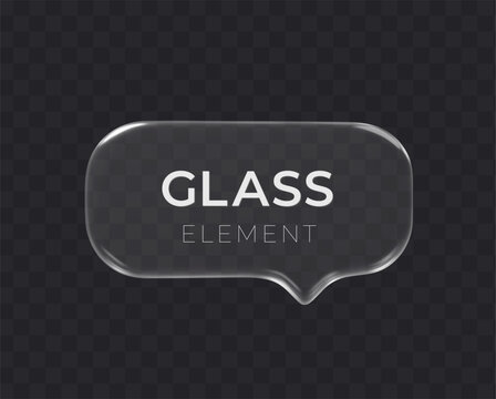 Glass speech bubble 3d icon on dark transparent background. Message cloud vector object