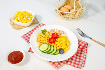 Fresh Vegetable Salad with Corn and Pasta Healthy Gourmet Meal
