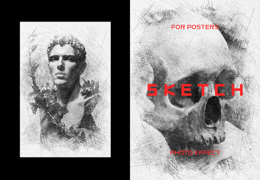 B&W Sketch Poster Photo Effect Mockup