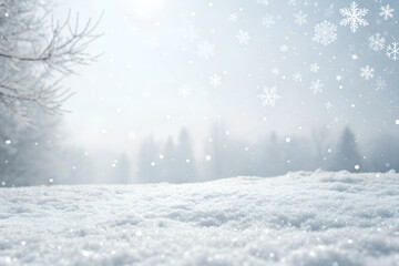 Naklejka premium Minimal festive background, soft white gradient with subtle falling snow on the sides, wide central copy space for overlay