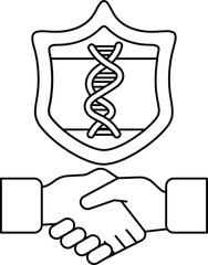A handshake between two people with a DNA symbol in the middle