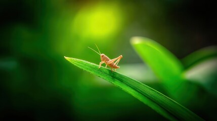 A close-up view of a grasshopper perched on a green leaf, showcasing vibrant colors and textures, Ideal for nature themes, ecology studies