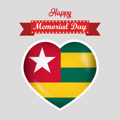 Happy Memorial Day Togo Flag Heart Banner