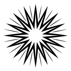 Obraz premium Radiant Burst: A dynamic burst of light emanates from a central point, showcasing the striking contrast of black and white. A simple geometric graphic of energy. 