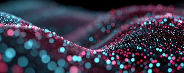 Obraz premium Abstract Data Stream Visualization with Pink and Blue Bokeh Lights on Dark Background