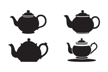 Four black silhouette teapots of various styles