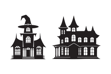Fototapeta premium Spooky halloween silhouettes of haunted houses and witch hat house