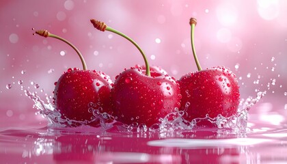 Water splash with cherries