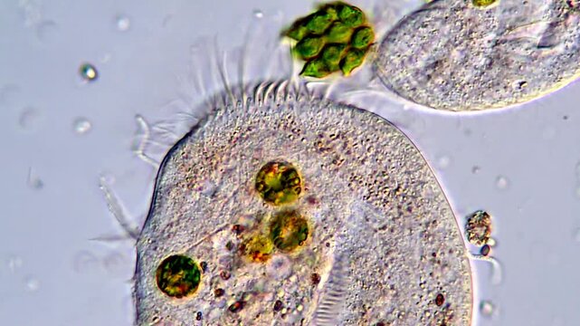Ciliates under microscope in high magnification, 4K Video 