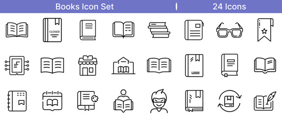 Books Library Education Icon Set for Reading, Learning, and Knowledge