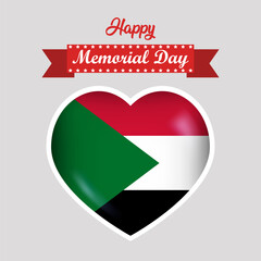 Happy Memorial Day Sudan Flag Heart Banner
