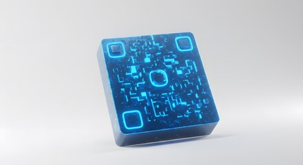 A futuristic, glowing QR code, showcasing digital innovation and accessibility. The code is illuminated with blue light, hinting at a technological future.