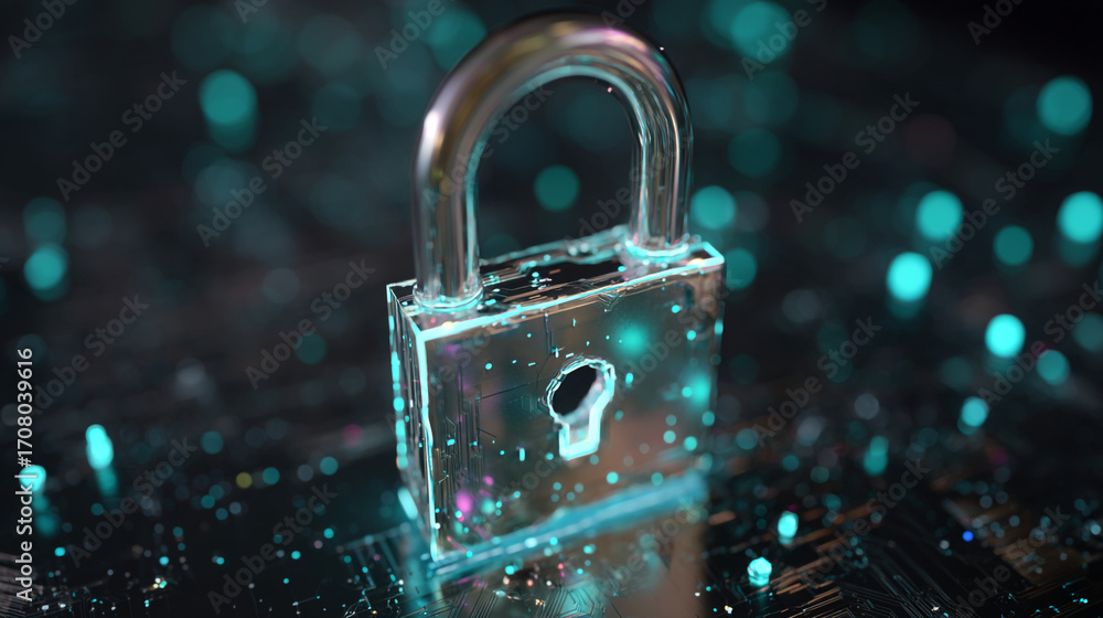 Aufkleber close up of a padlock with a keyhole on a dark background with lights