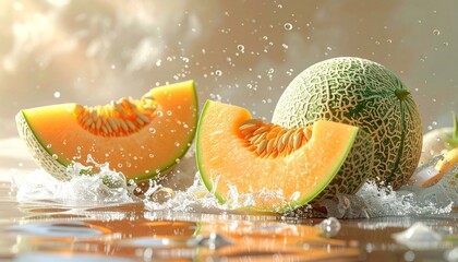 Water splash with melon