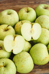 Fresh Green Apples from Shandong China - Sweet and Sour Fruit Harvest Display on Wood Background