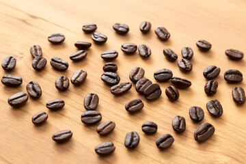 コーヒー豆　木目背景