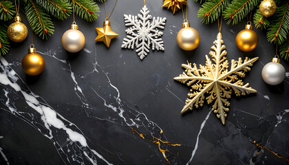 Christmas Decorations on Black Marble