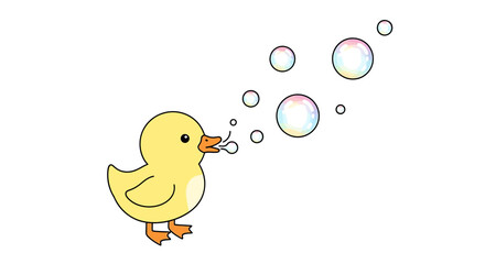 Cute cartoon yellow duckling blowing bubbles