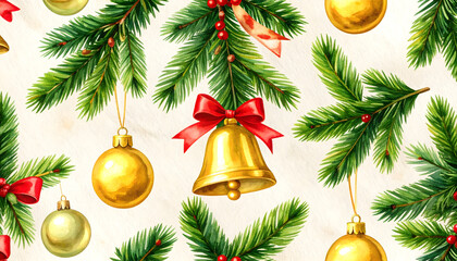 Fototapeta premium Christmas Decorations Seamless Pattern