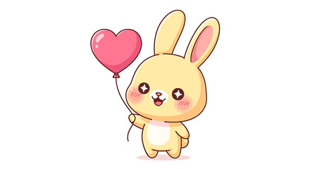 Cute cartoon yellow bunny holding a pink heartshaped balloon, , perfect for valentines day or any celebration of love and friendship, with a sweet and charming expression