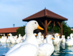 White ducks in a park