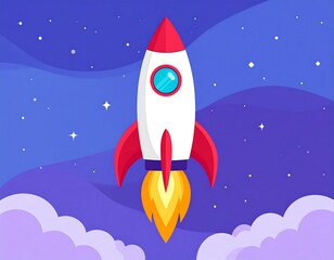 Rocket launching into starry night sky