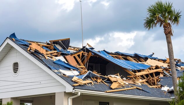 Damaged house roof after storm