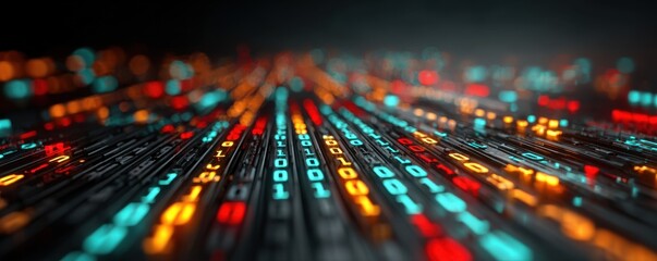 Binary Code Stream Abstract Digital Data Flow with Glowing Light Effects