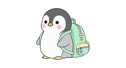 Cute cartoon penguin with a backpack