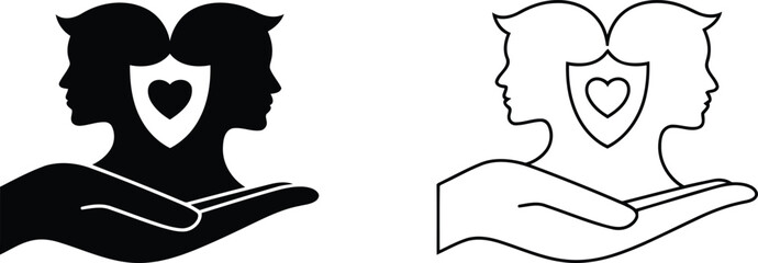 A Symbol of Love and Protection Hand Supporting Two Faces with a Heart Shield Protection Against Negative Impact to Mental Health
