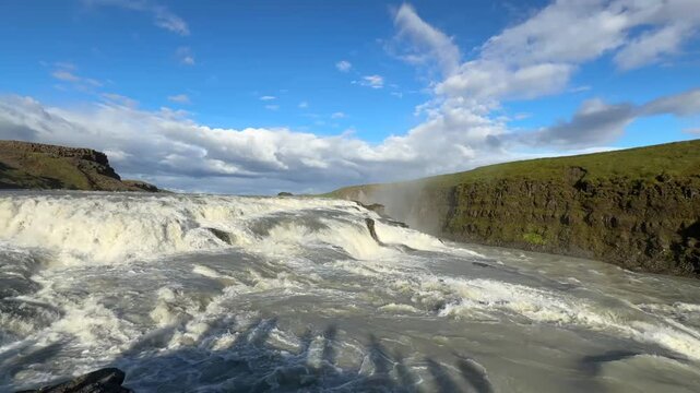 Tourist Viewpoint Overlooking Gullfoss Waterfall in Iceland