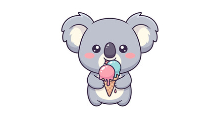 Cute cartoon koala eating ice cream