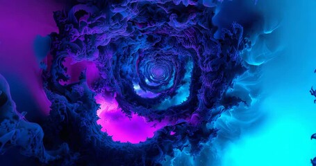 Activating fractal tunnel swirling inward in 3D environment showcasing glowing cloudy gradients - Powered by Adobe