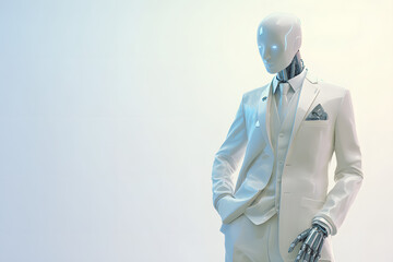 robot in a white suit, space for text