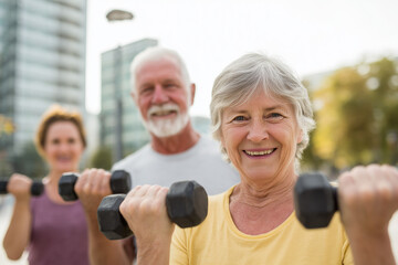 senior woman exercising with dumbbells