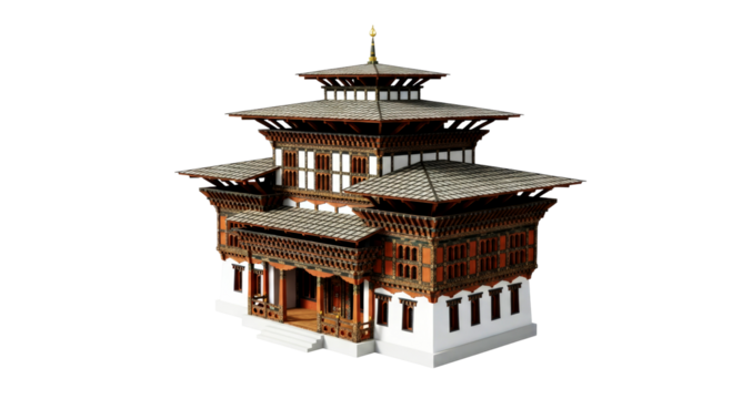 majestic bhutanese dzong 3d model of architectural heritage, isolated on transparent background