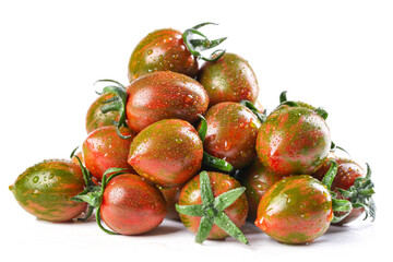 Fresh Heirloom Tomatoes with Water Droplets Still Life on White Background