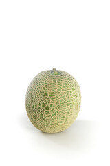 Fresh Hainanese Honeydew Melon with Reticulated Green Skin on White Background
