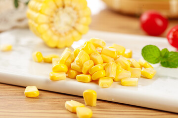 Fresh Golden Corn Kernels on Cutting Board - Healthy Vegetable Food Preparation
