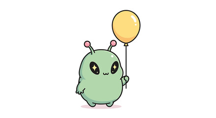 Cute cartoon alien holding a yellow balloon