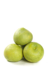 Fresh Green Pomelo Citrus Fruits Stack on White Background - Sweet Juicy Tropical Produce