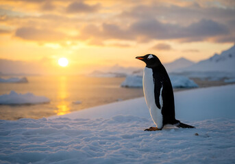 Obraz premium Gentle sunset over snow-covered mountains.
