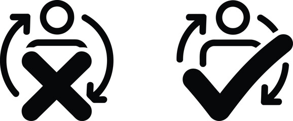 Accept or Decline Symbol with Person Icon in Silhouette Good Decision Making and Human Resource Management Icon Series with arrows
