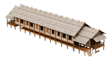 majestic borneo longhouse 3d model of island heritage, isolated on transparent background