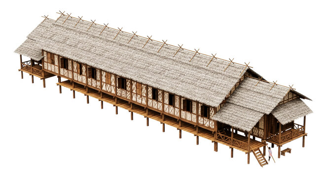 majestic borneo longhouse 3d model of island heritage, isolated on transparent background