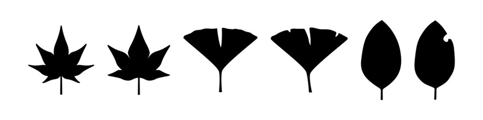 秋の葉のシルエットイラストセット