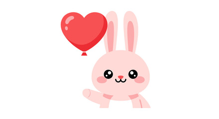 Cute pink bunny holding a red heart balloon