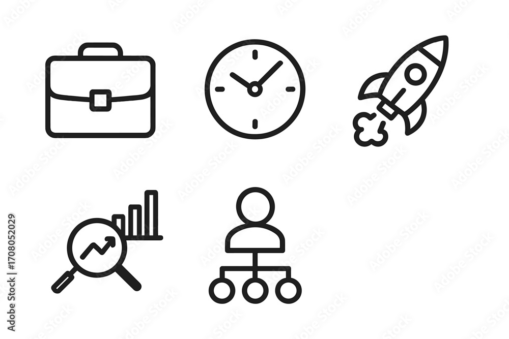 Poster business line icon set for startup success. thin outline icons for web and app design. vector collec
